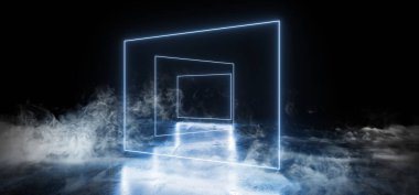 Duman sis koyu boş siyah dikdörtgen çerçeve Neon parlayan lazer fl