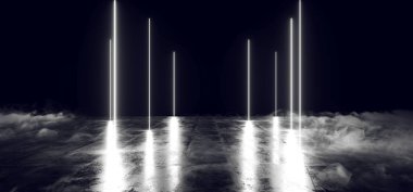 Duman koyu boş siyah Neon parlayan lazer floresan sanal Re