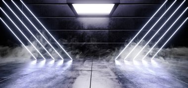 Duman sanal koyu boş uzay gemisi Alien parlak yansıtıcı Concr