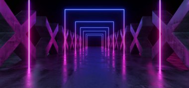 Mor mavi koyu canlı Neon floresan dikdörtgen şekilli Sci F