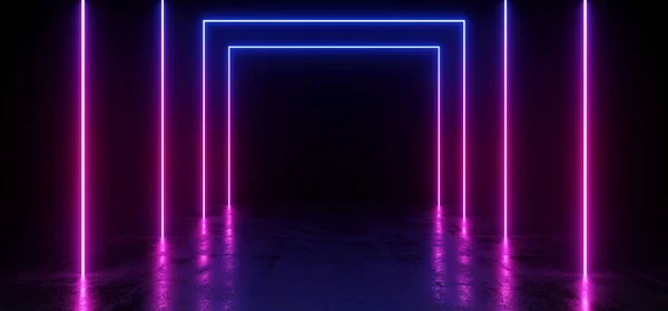 Rettangolo fluorescente fluorescente al neon vibrante blu porpora a forma di Sci Fi Fut — Foto Stock
