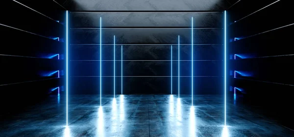 Virtuellt mörkt tomt rymdskepp Alien glansigt reflekterande betong ne — Stockfoto
