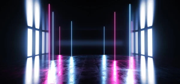 Sci Fi tényleges ragyogó élénk neon futurisztikus Műterem színpad Podi — Stock Fotó
