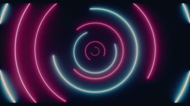 Spiral Loopable Neon Parlayan Floresan Retro Sci Fi Fütüristik Mor Mavi Lazer Daire Dönen Işıklar Koyu Siyah Düz Arka Plan Boş Alan 