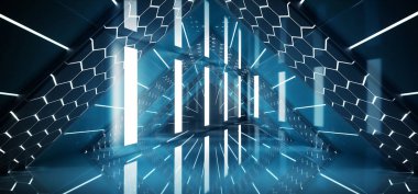 Floresan lazer Neon mavi parlayan futuristik Sci Fi Iç S