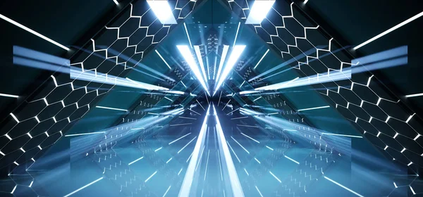 Fluorescente láser neón azul brillante futurista ciencia ficción interior S —  Fotos de Stock