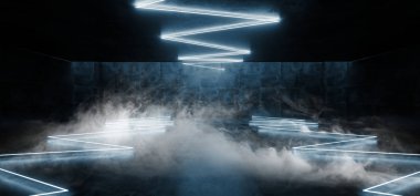 Duman sis mavi floresan Sci Fi Neon parlayan yeraltı futur