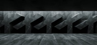 Grunge Beton Sci Fi Fütüristik Çapraz Şekilli Sütun Duvar Altında