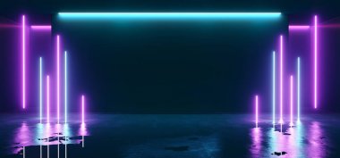 Çizgi Şekilli Neon Parlayan Floresan Canlı Mor Pembe Mavi Em