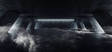 Duman Buhar Sis Sci Fi Modern Beton Çimento Koyu Boş Asfalt