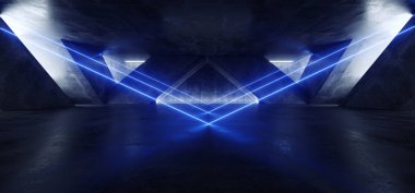Üçgen Neon Lazer Mavi Sci Fi Modern Beton Çimento Koyu Empt