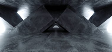 Sci Fi Modern Beton Çimento Koyu Boş Asfalt Reflektif Grun