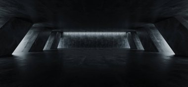 Sci Fi Modern Beton Çimento Koyu Boş Asfalt Reflektif Grun