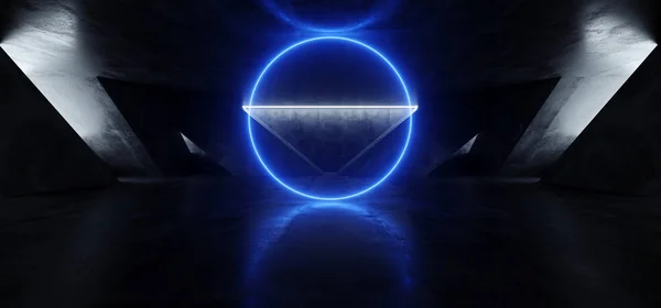 Circle Neon Laser Blue Sci Fi Cemento de hormigón moderno Dark Empty — Foto de Stock
