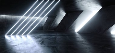 Sci Fi Floresan Eğimli Tüpler Neon Parlayan Mavi Beyaz Işıklar I