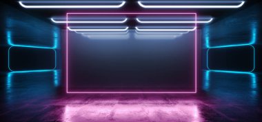 Dikdörtgen Kapı Lazer Arka Plan Neon Retro Fütüristik Sci Fi Mod