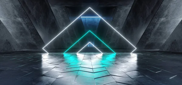 Vibrant Triangle Neon Construction Stage Background Glowing Blue