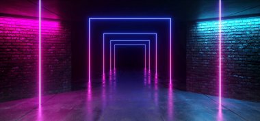 Beton Grunge Tuğla Koridor Tünel Koyu Salon Yansıtıcı Neon 