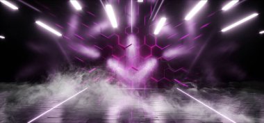 Duman Sci Fi Altıgenler Neon Fütüristik Mor Mor Club Sahne R