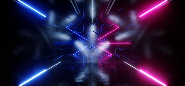 Sci Fi zeshoeken Neon futuristische paars blauw Club stage zaal zaal — Stockfoto