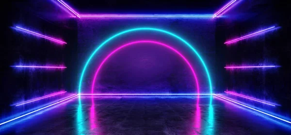 Sci Fi Arc Neon Futuristic Purple Blue Cold Club Stage Room Hall — Stock Photo, Image