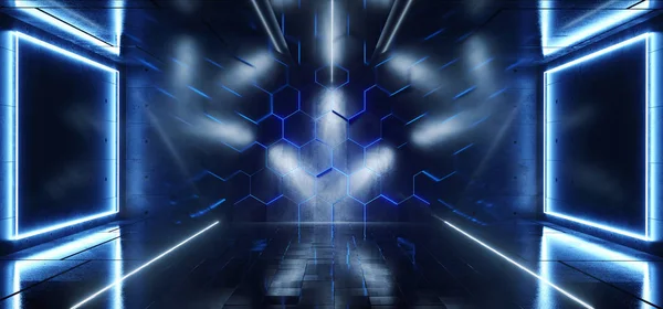 วิทยาศาสตร์ Fi Neon Futuristic Blue Cold Club Stage ห้องโถงแสดง Vibra — ภาพถ่ายสต็อก