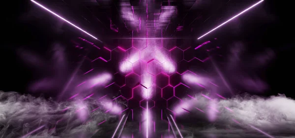 Smoke Sci Fi Hexagons Neon Futuristic Purple Violet Club Stage R — Stock Photo, Image