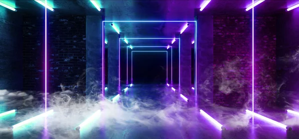 Fumo nevoeiro betão Grunge tijolo corredor túnel escuro corredor reflexivo — Fotografia de Stock