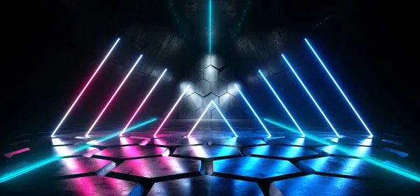 Sci Fi Neon Laser Futuristic Sci Fi Hexagon Floor Reflective Dar