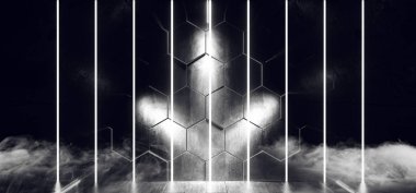 Duman Sci Fi Neon Üçgen Lazer Fütüristik Sci Fi Zemin Parlak 