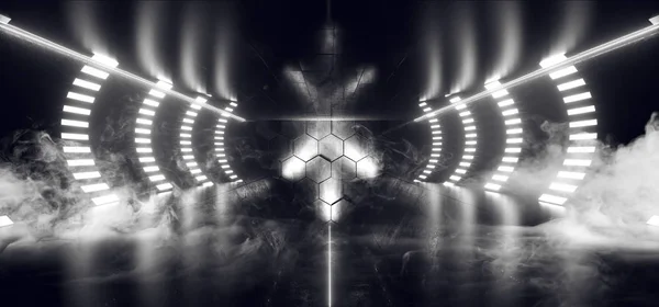 Smoke Sci Fi Neon Construction Oval Laser Futuristic Sci Fi Floo — Stock Photo, Image
