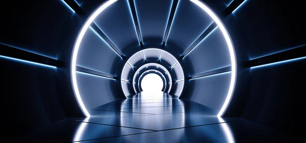 Neon Sci-Fi Futuristic Round Cylinder Shaped Corridor With Led B