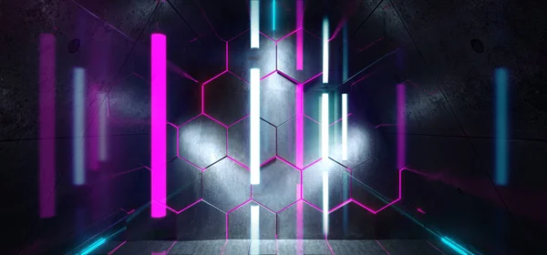 Triângulo de néon de ficção científica Laser Futurista Sci Fi Floor Reflec brilhante — Fotografia de Stock