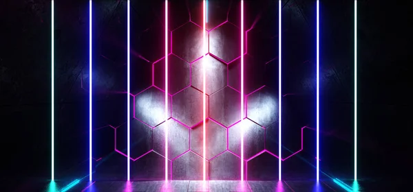 Triângulo de néon de ficção científica Laser Futurista Sci Fi Floor Reflec brilhante — Fotografia de Stock