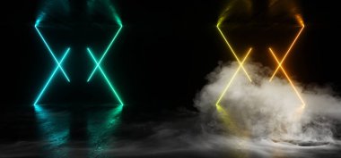 Duman Sahne Neon İnşaat Lazer Show Parlayan Mavi Turuncu Lig