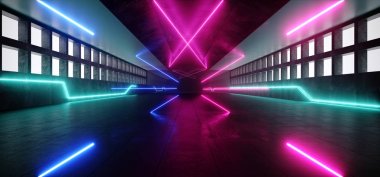 Fütüristik Neon Sci Fi Canlı Parlayan Mor Mavi Beyaz Salon Hu