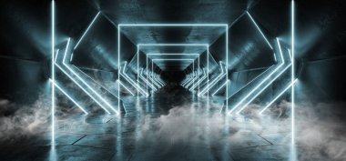 Duman Sis Fütüristik Sci Fi Modern Uzay Gemisi Neon Parlayan Mavi S