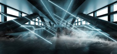 Duman Fütüristik Neon Sci Fi Canlı Parlayan Beyaz Mavi Salon Hug