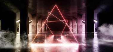 Duman Üçgen Fütüristik Neon Sci Fi Arka Plan Parlayan Lazerler 