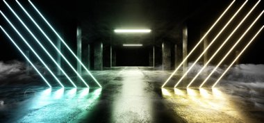 Duman Üçgen Fütüristik Neon Sci Fi Arka Plan Parlayan Lazerler 