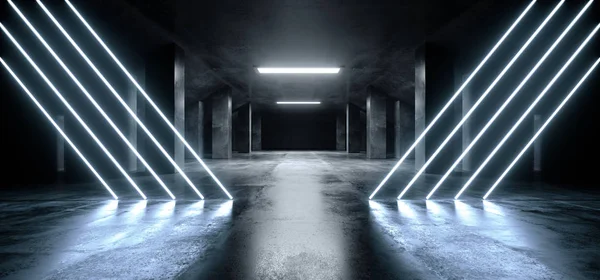 삼각형 네온 레이저 블루 빛나는 공상 과학 소설 현대 어두운 콘크리트 Cem — 스톡 사진