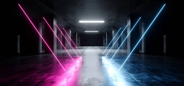 Retângulo Neon Laser roxo azul brilhante Sci Fi Modern Dark Conc — Fotografia de Stock