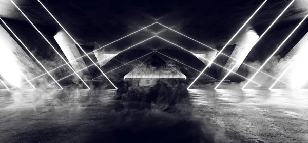 Dym Trójkąt futurystyczny Neon Sci Fi tło świecące lasery — Zdjęcie stockowe