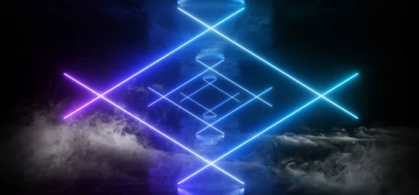 Rök futuristiska Neon Sci Fi bakgrund glödande lasrar blå Purp — Stockfoto