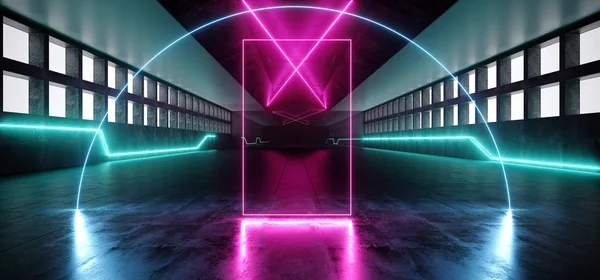 Futuristic Neon Sci Fi Vibrant Glowing Purple Blue White Hall Hu