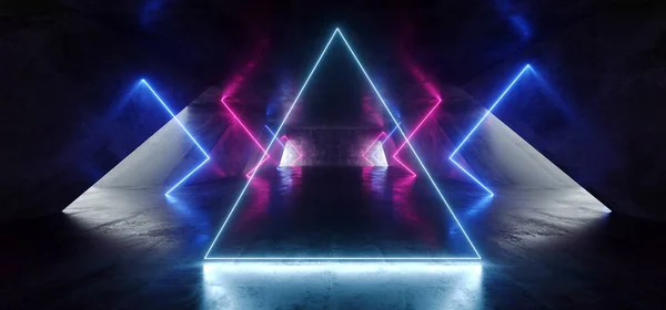 Triángulo futurista neón ciencia ficción fondo brillante láseres azul P —  Fotos de Stock