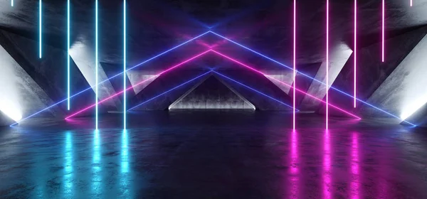 Driehoek futuristische Neon Sci Fi achtergrond gloeiende lasers blauw P — Stockfoto