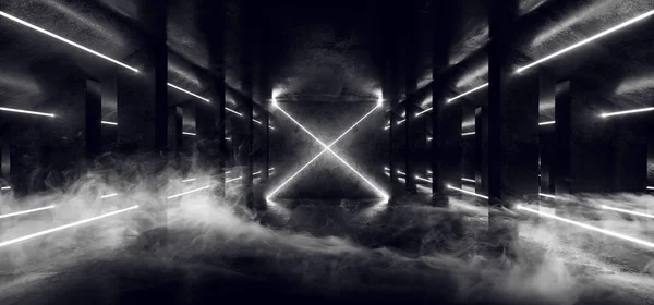 Rauch Science Fiction Neon moderne futuristische glühend weiße Laser-Showbühne — Stockfoto