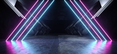 Üçgen Fütüristik Lazer Neon Parlayan Mor Mavi Pembe Sci Fi D