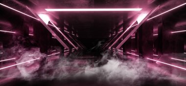 Duman Neon Kırmızı Parlayan Üçgen Sci Fi Fütüristik Sanal Alanlar